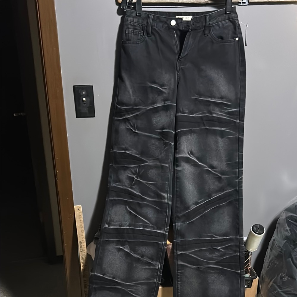 NWT distressed wide leg Simons Charcoal Denim Jeans